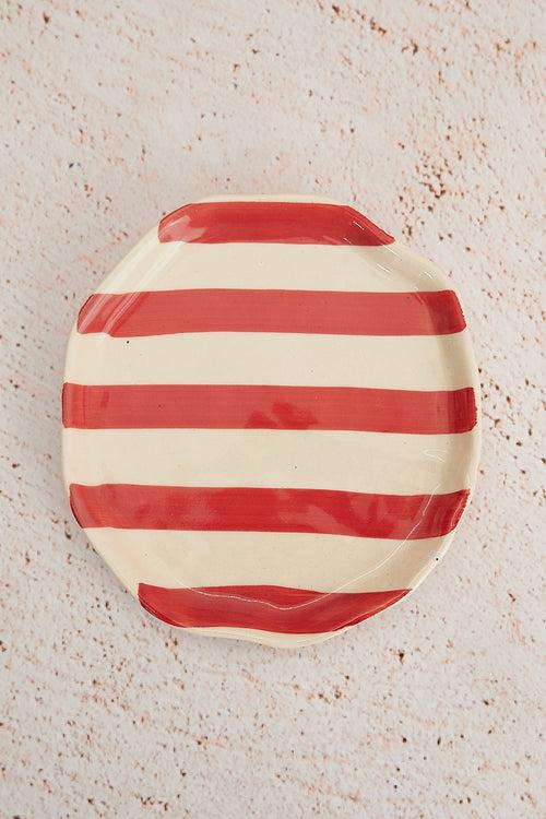 Vintage Red Stripe Ceramic Plates Set of 2