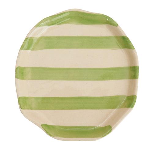 Green Stripe Ceramic Plates Set of 2