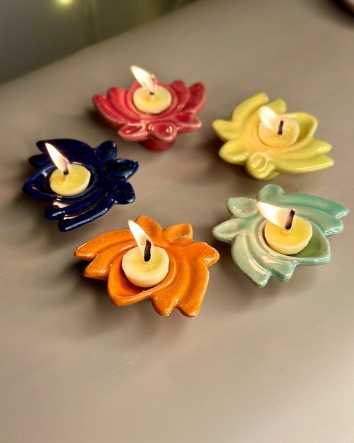 Lotus Ceramic Diya's Small Set of 5