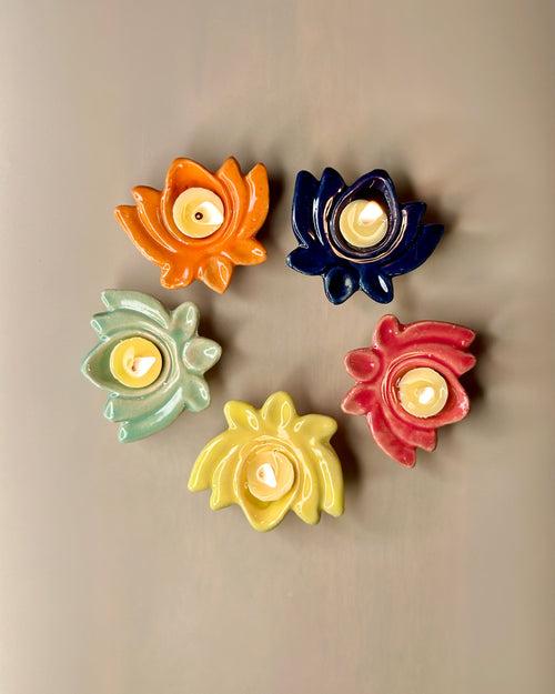 Lotus Ceramic Diya's Small Set of 5