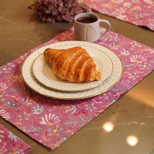 Elegant Purple Floral Cotton Placemat Set