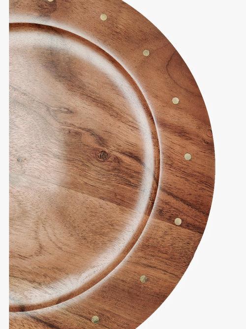 Acacia Wood Dinner Plates With Brass Set of 2