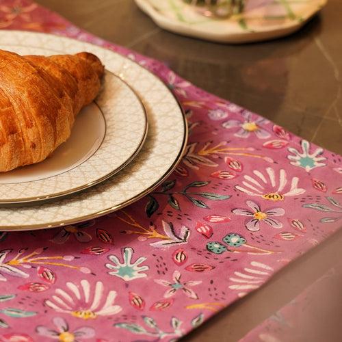 Elegant Purple Floral Cotton Placemat Set