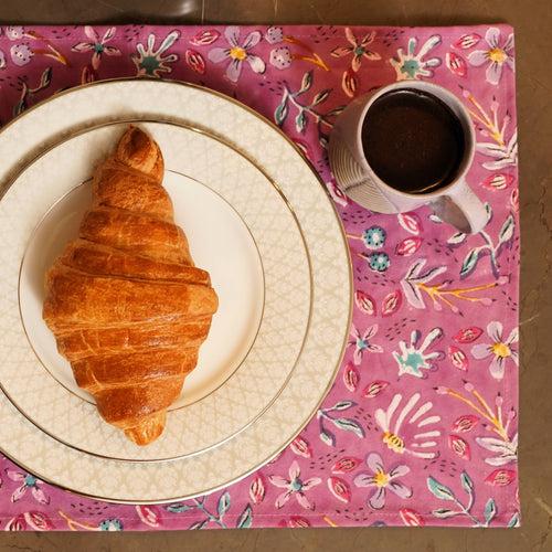 Elegant Purple Floral Cotton Placemat Set