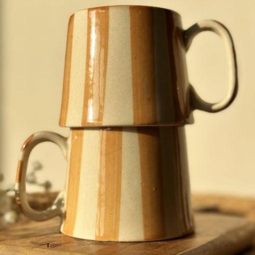 Sandy Brown Stripe Coffee Cup - 220ml