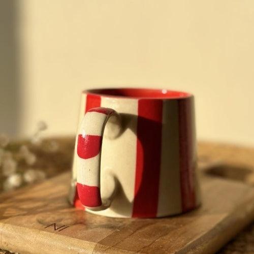 Vintage Red Stripe Ceramic Coffee Cup - 220ml