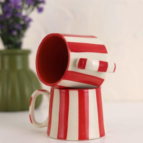 Vintage Red Stripe Ceramic Coffee Cup - 220ml