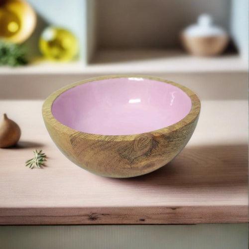 Wooden Enamel Serving Bowl  Purple Design
