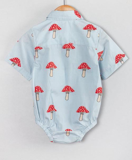 Mushroom print sky blue boys onesie-Sky Blue