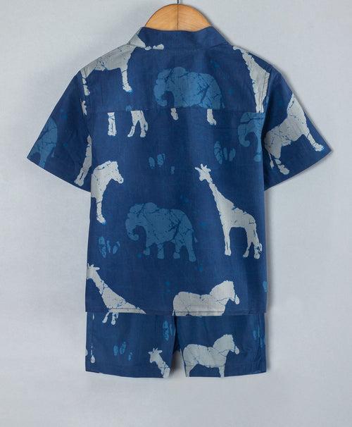 All over horse print indigo shorts set-Blue