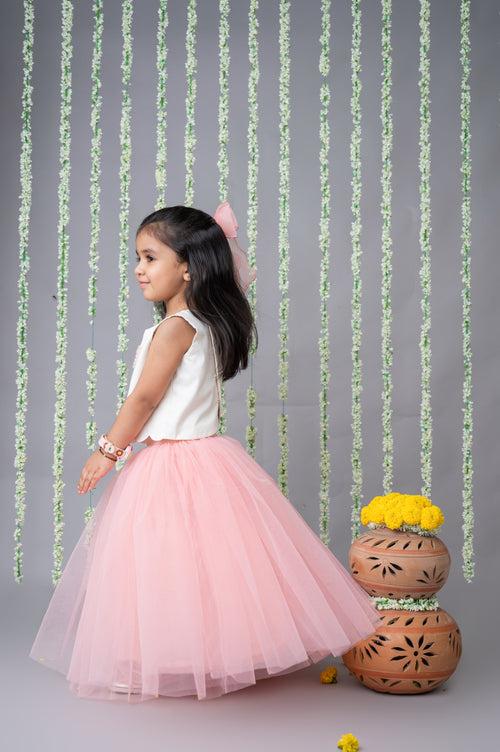 Pre-Order: 3D Hand Embroidered Top with Pink Tulle Skirt