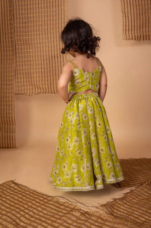 Pre-Order: Green Floral Silk Ghaghra