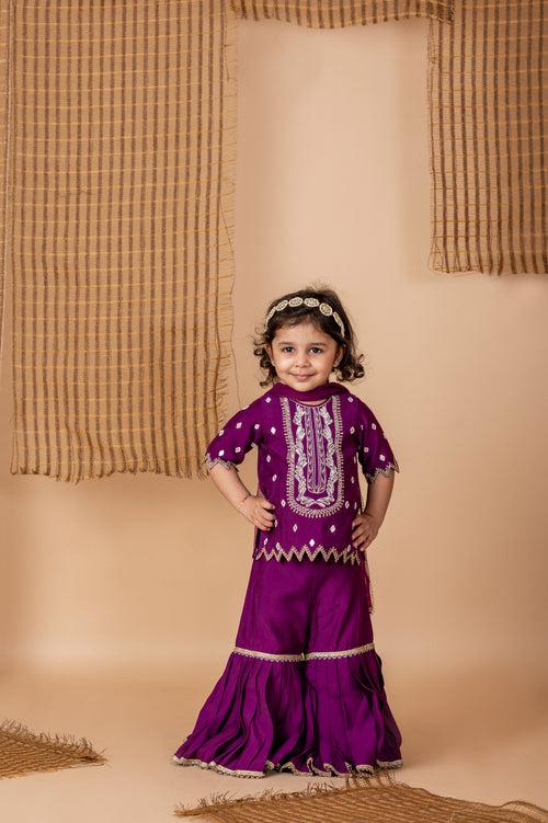 Pre-Order: Purple Sharara with hand done Pearl and Sequins Embroidery