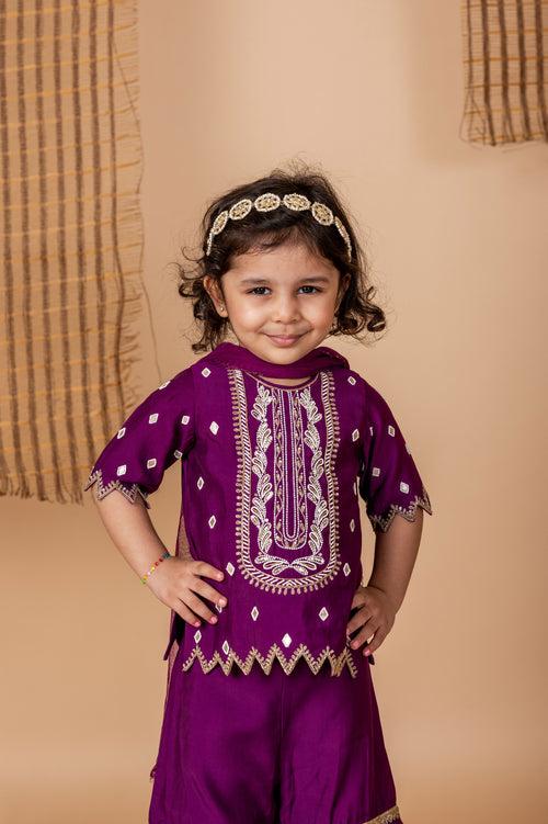 Pre-Order: Purple Sharara with hand done Pearl and Sequins Embroidery