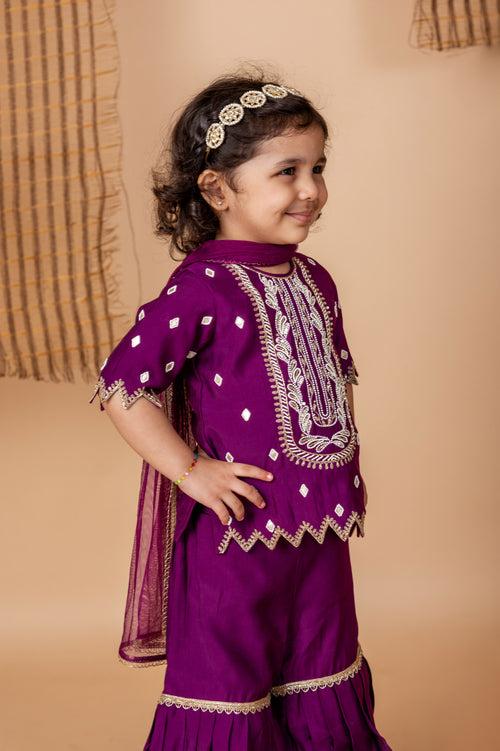 Pre-Order: Purple Sharara with hand done Pearl and Sequins Embroidery