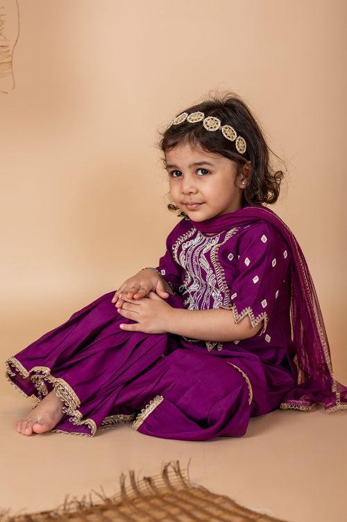 Pre-Order: Purple Sharara with hand done Pearl and Sequins Embroidery