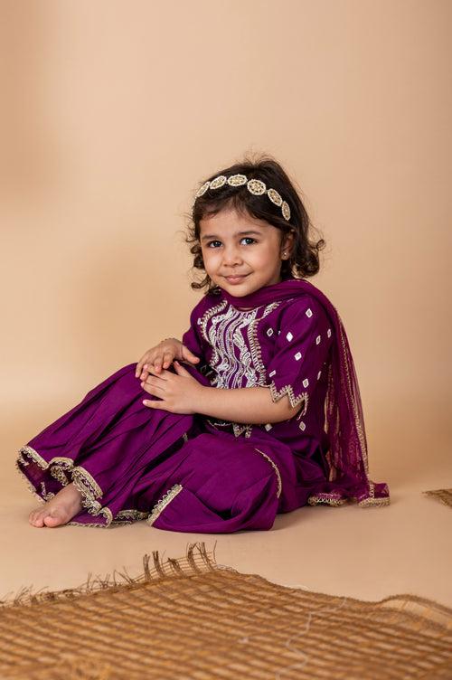 Pre-Order: Purple Sharara with hand done Pearl and Sequins Embroidery