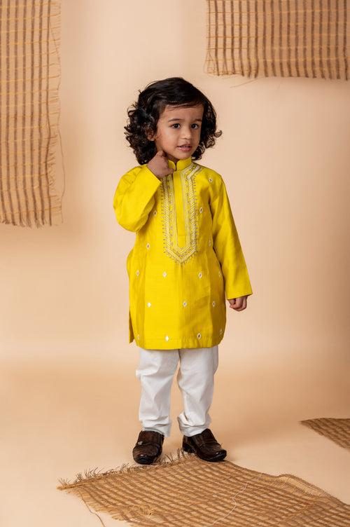 Pre-Order: Yellow Kurta with hand done Pearl and Sequins Embroidery