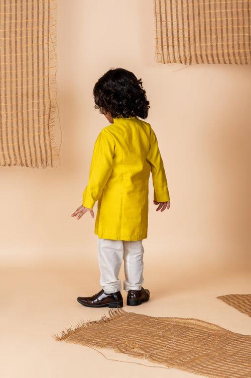 Pre-Order: Yellow Kurta with hand done Pearl and Sequins Embroidery