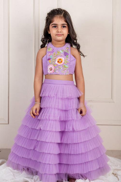 Pre-Order: Lilac frill embroidery Ghaghra