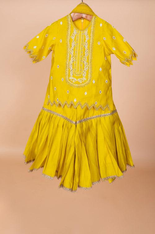 Pre-Order: Yellow Sharara with hand done Pearl and Sequins Embroidery