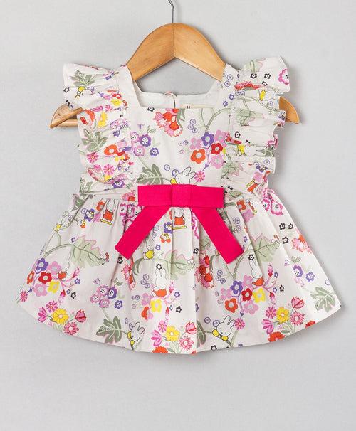 Floral print infant coordinate set with solid pink shorts- White