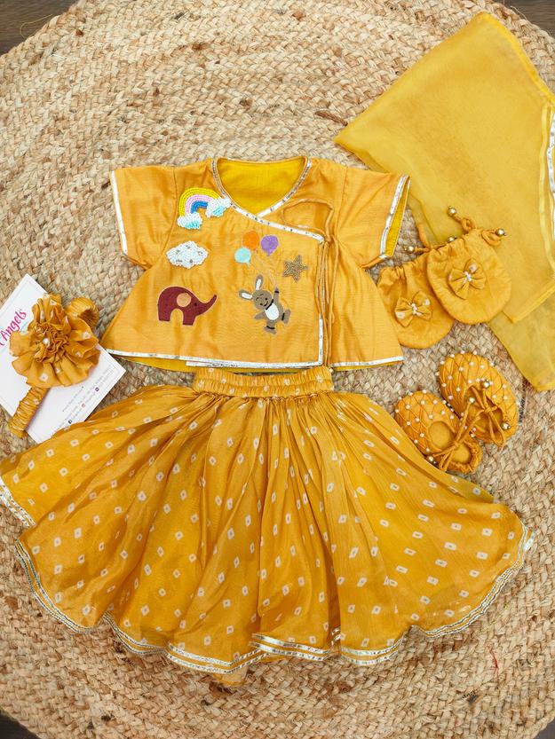 Pre-Order: Fun Embroidered Yellow Bndhej Jaamna