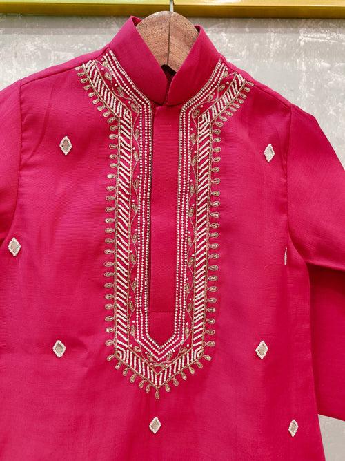 Pre-Order: Pink Kurta with hand done Pearl and Sequins Embroidery