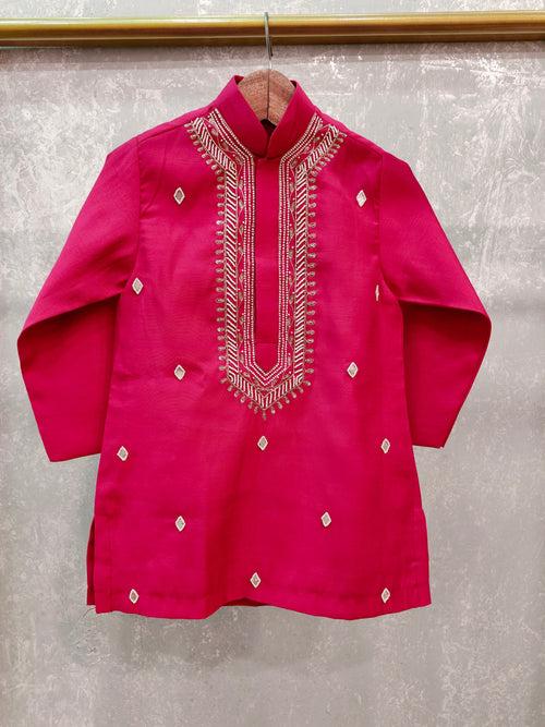 Pre-Order: Pink Kurta with hand done Pearl and Sequins Embroidery