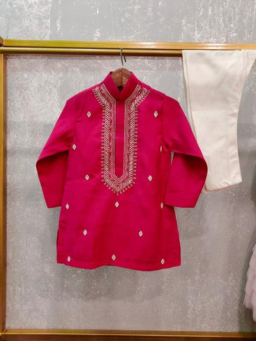 Pre-Order: Pink Kurta with hand done Pearl and Sequins Embroidery