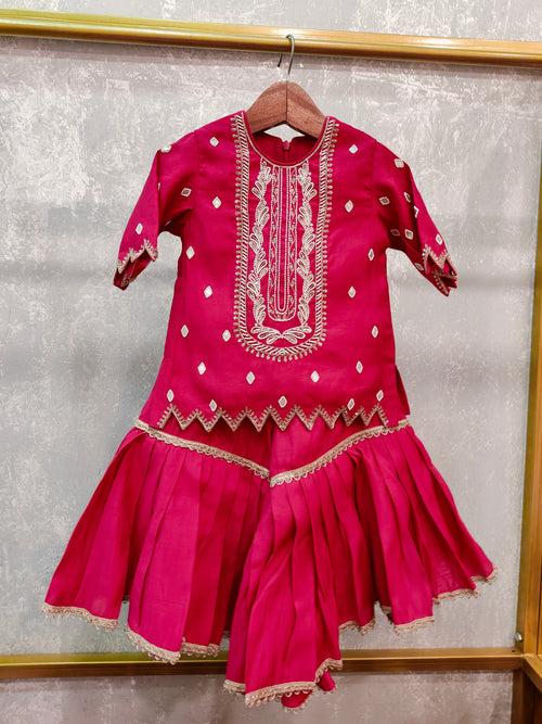 Pre-Order: Pink Sharara with hand done Pearl and Sequins Embroidery