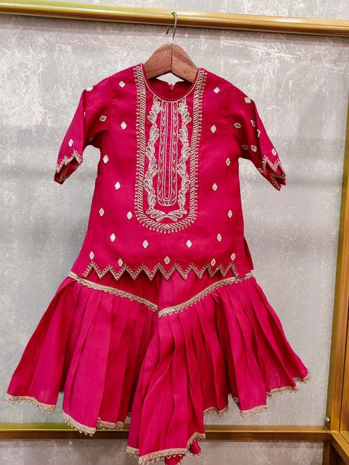 Pre-Order: Pink Sharara with hand done Pearl and Sequins Embroidery