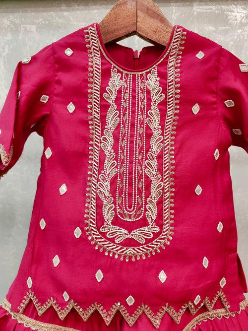 Pre-Order: Pink Sharara with hand done Pearl and Sequins Embroidery