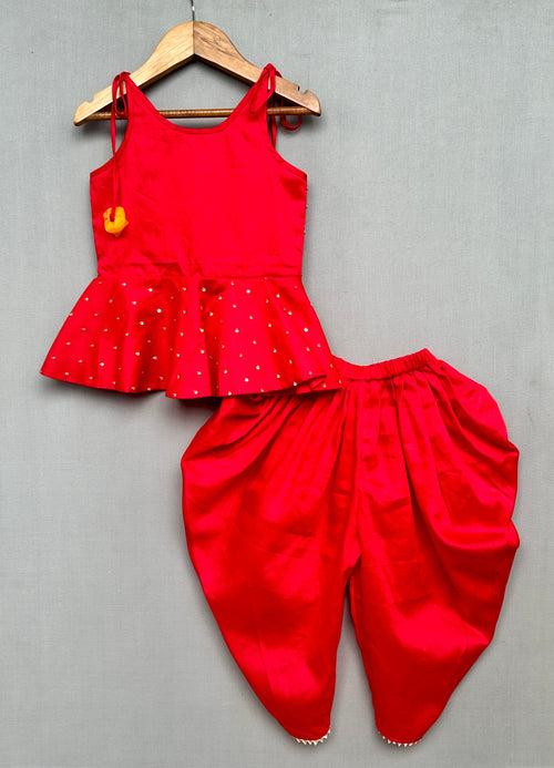 Pre-Order: Red Sequin embroidered Dhoti pant Set