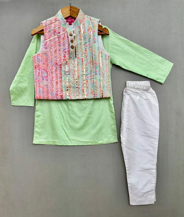 Pre-Order: Pastel Green Kurta Set with Nehru Jacket