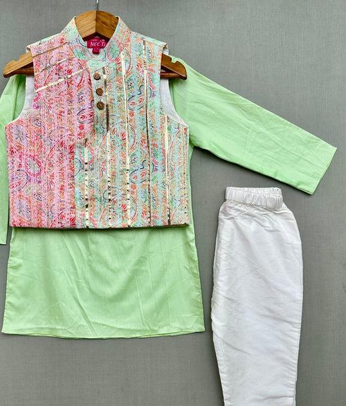 Pre-Order: Pastel Green Kurta Set with Nehru Jacket