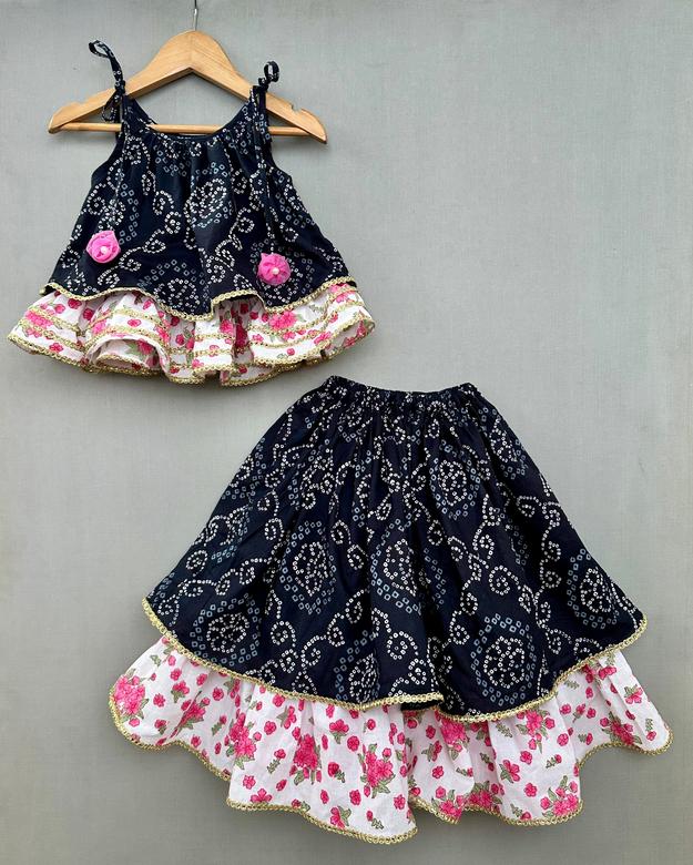 Pre-Order: Black Bandhni Lehenga Set in Cotton