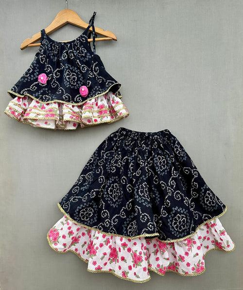 Pre-Order: Black Bandhni Lehenga Set in Cotton