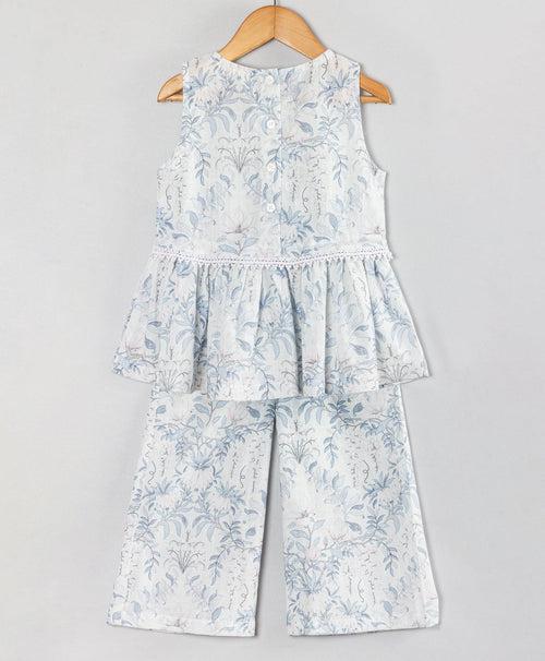 Pastel Leaf Print Co-ord set with Lace at Waistline