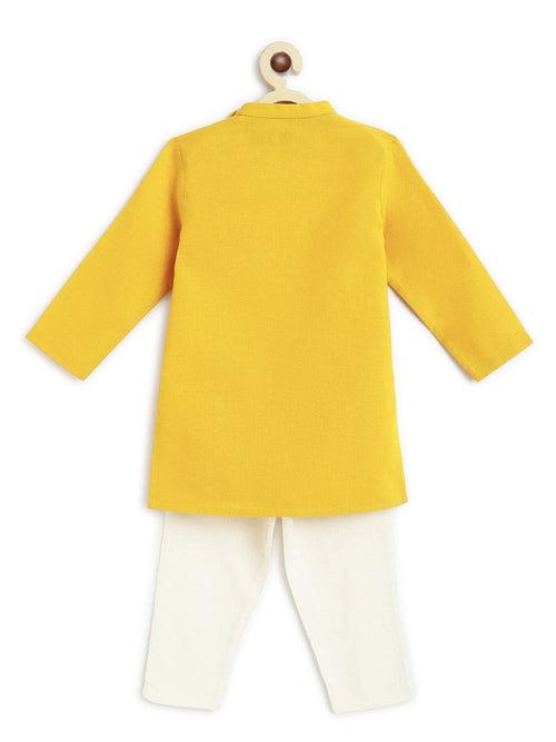 Boy Elephant Kurta Pyjama Set - Yellow