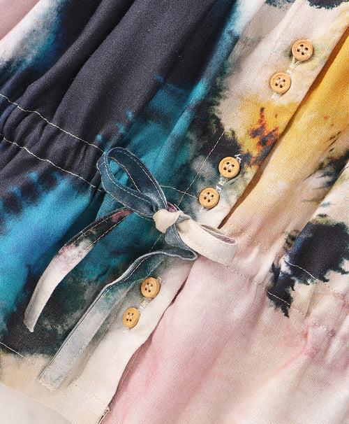 Watercolour fusion all over print Cotton top with wooden buttons-Water colour