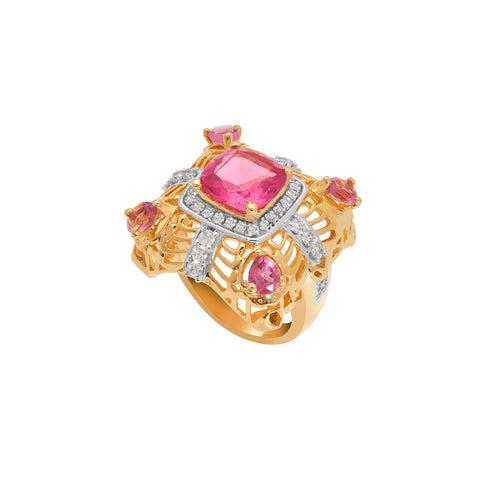 Golden Pink Sapphire Party Ring