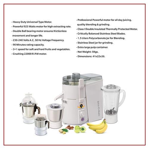 Juicer Mixer Grinder: Power Guard ALL-IN-ONE 925 Watts SM SERIES (3 Jars + 1 Plastic Poly Jar with Fruit Filter)