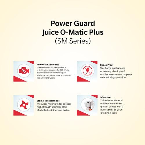 Juicer Mixer Grinder: Power Guard Juice O Matic Plus 925 Watts JMG SM Series (2 Jars)