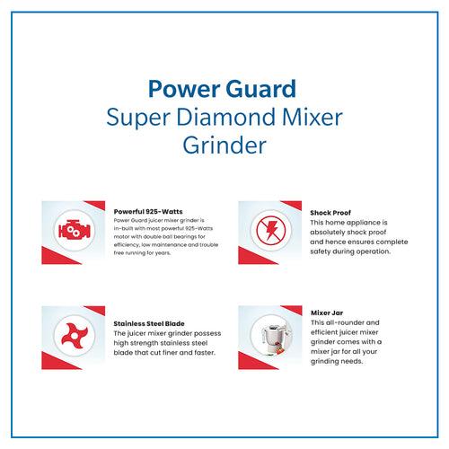 Mixer Grinder: Power Guard Super Diamond Mixer Grinder 925 Watts ( 2 Steel Jars + 1 Poly-Carbonate Jar)