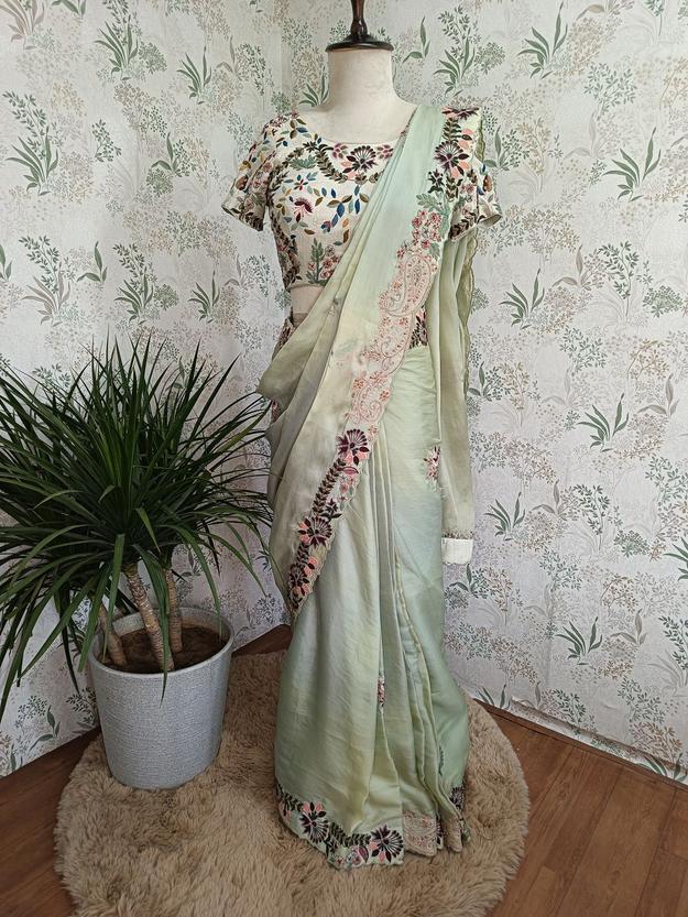 Pistachio green saree