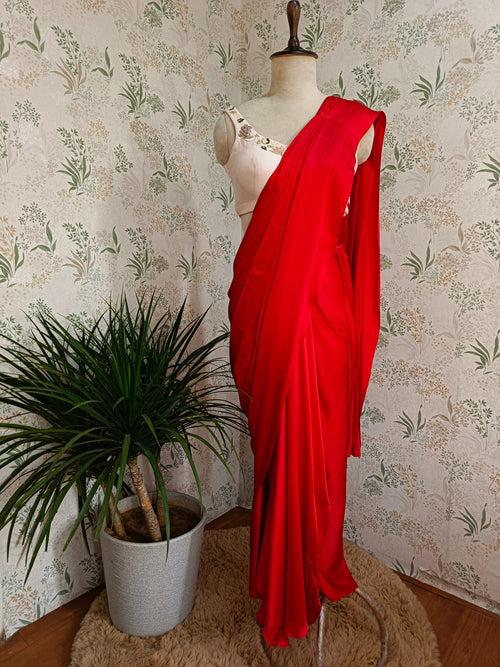 Rose red drape saree