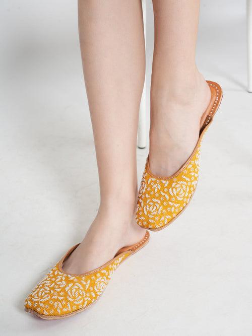 Pearl On Sunshine Mustard Yellow Jutti - Premium Leather Elegance