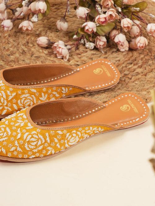 Pearl On Sunshine Mustard Yellow Jutti - Premium Leather Elegance