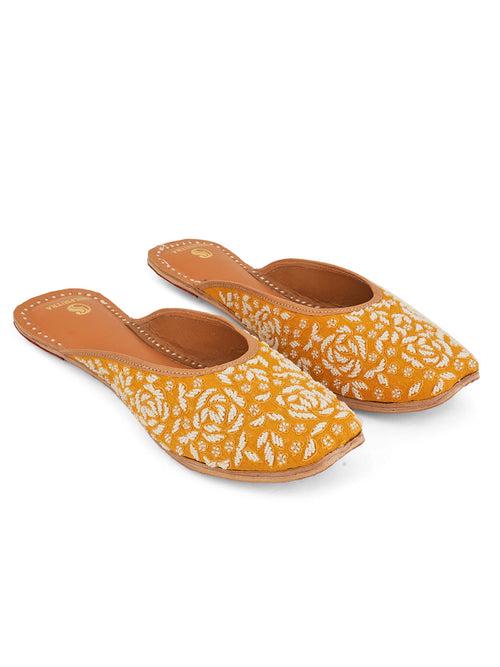 Pearl On Sunshine Mustard Yellow Jutti - Premium Leather Elegance